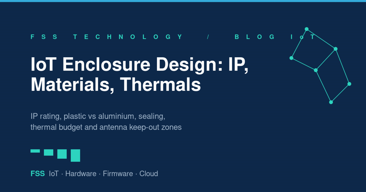 IoT enclosure design — IP rating, materials, sealing, thermal management and antenna keep-out zones, FSS Technology graphic