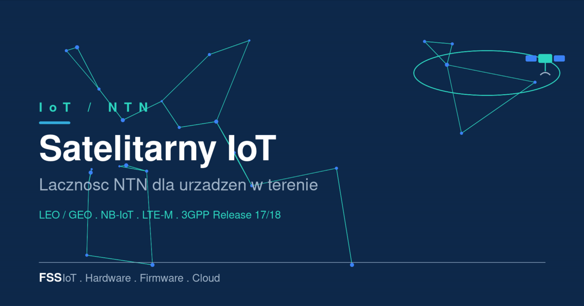 Satelitarny IoT (NTN): urzadzenie IoT laczace sie z konstelacja satelitow LEO poza zasiegiem sieci naziemnej