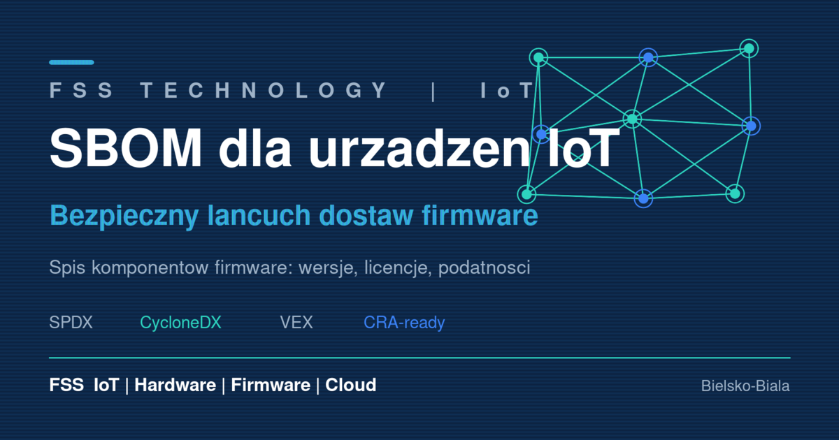 Infografika: SBOM dla urządzeń IoT jako spis komponentów firmware w łańcuchu dostaw oprogramowania