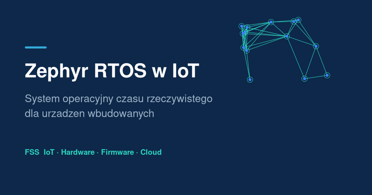 Zephyr RTOS w IoT - schemat architektury systemu czasu rzeczywistego z jadrem, stosem sieciowym i wsparciem plytek ESP32, STM32 i nRF